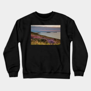 Worms Head and Rhossili Bay from Rhossili Down, Gower, Wales Crewneck Sweatshirt